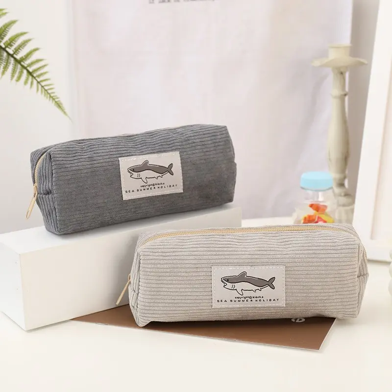 Cute Shark Embroidered Pencil Case, Stylish Square Design for Stationery Storage, Perfect Gift for Christmas, Valentine's, and Birthdays