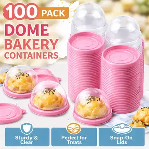 100 Set 2.75”x2.75”x2” Mini Cupcake Boxes – Clear Plastic Muffin Pod Dome Containers, Single Cake Box for Wedding, Birthday, Party Favors – For Cheese Pastry, Dessert, Mooncake