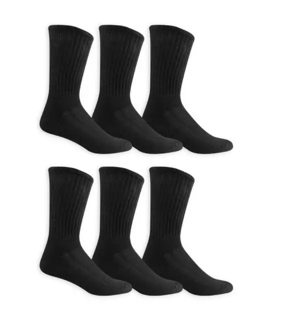 Fruit Of The Loom Mens 6 Pack Breathable Cotton Crew Socks, 6-12, Black Menswear
