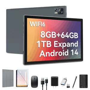 Android 14 Tablet 2025 Latest Tablets, 10 inch Tablet (4+4)GB RAM 64GB ROM 1TB Expand, 2 in 1 Tablet with Keyboard, Case, Stylus, Octa-Core Tablet PC, WiFi 6, Bluetooth, Dual Camera,7000mAh Battery