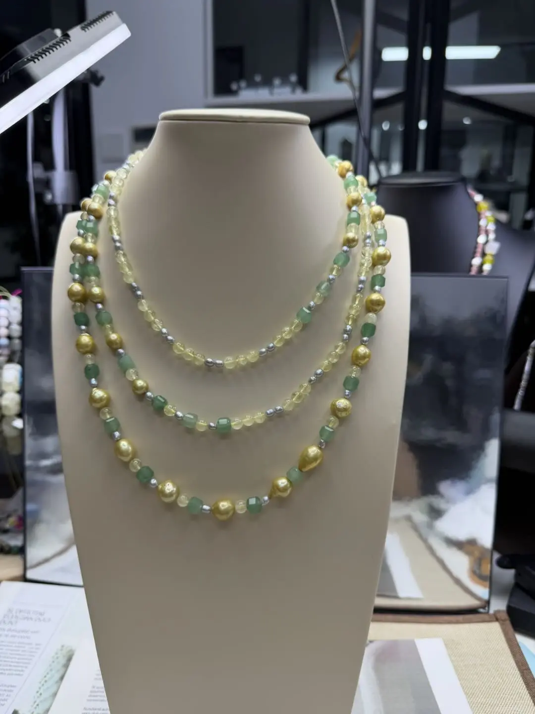 Rebecca(16922)gc.Green Aventurine& Pearl Necklace