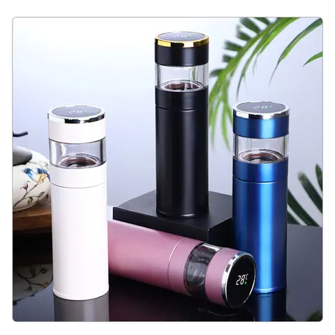LA  SUS 316 Stainless-Steel Portable Led Temperature Display Thermos Flask, 450ml/15oz Tea Separator Water Bottle Tumbler, 10H Hot & 10H Cold Retention, Bottles, Flasks