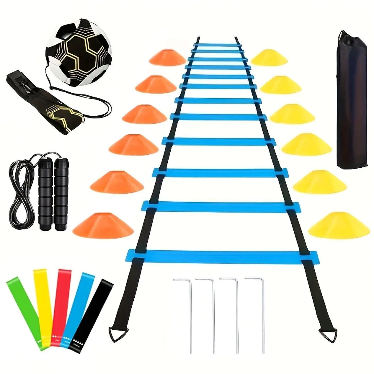 Agility Training Set with Speed Ladder Resistance Bands Jump Rope and Cones for Sports Fitness Soccer and Football Practice