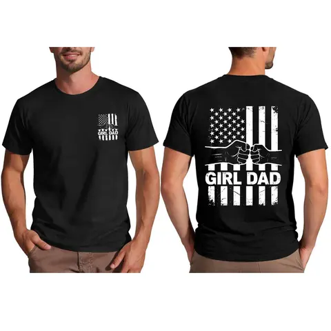 Men's Cotton Round Neck Short-Sleeve Deep-Print Graphic T-Shirt - Patriotic "Dad Life" Quote, Distressed American Flag, Loose Everyday Wear Top for Fathers