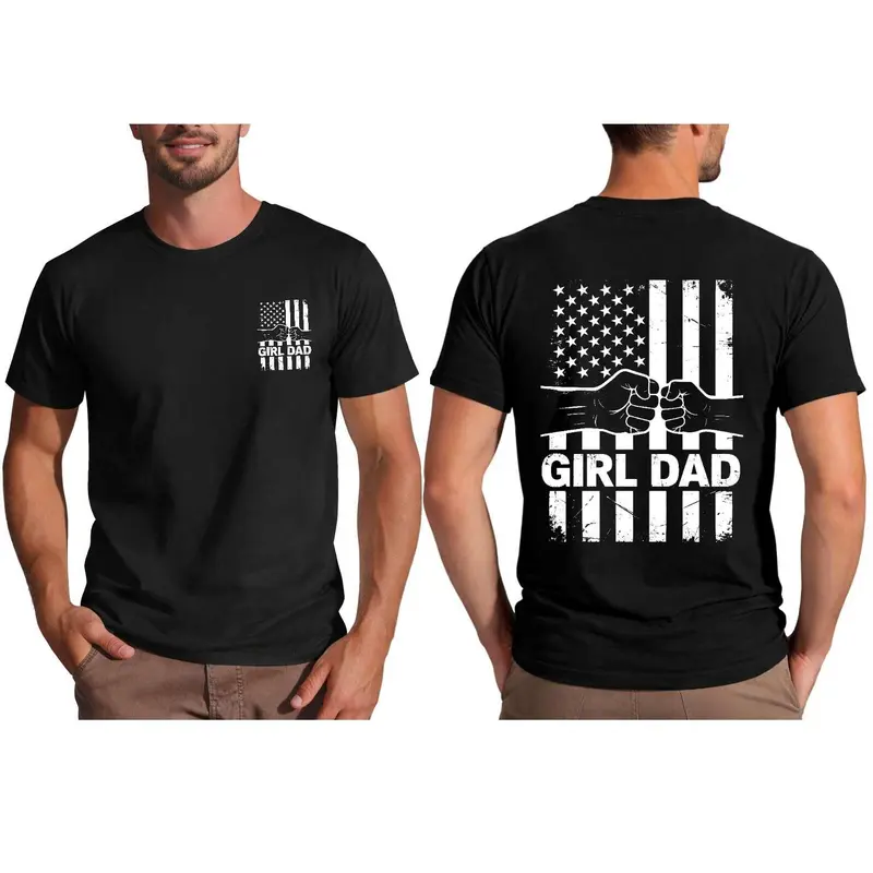 Men's Cotton Round Neck Short-Sleeve Deep-Print Graphic T-Shirt - Patriotic "Dad Life" Quote, Distressed American Flag, Loose Everyday Wear Top for Fathers