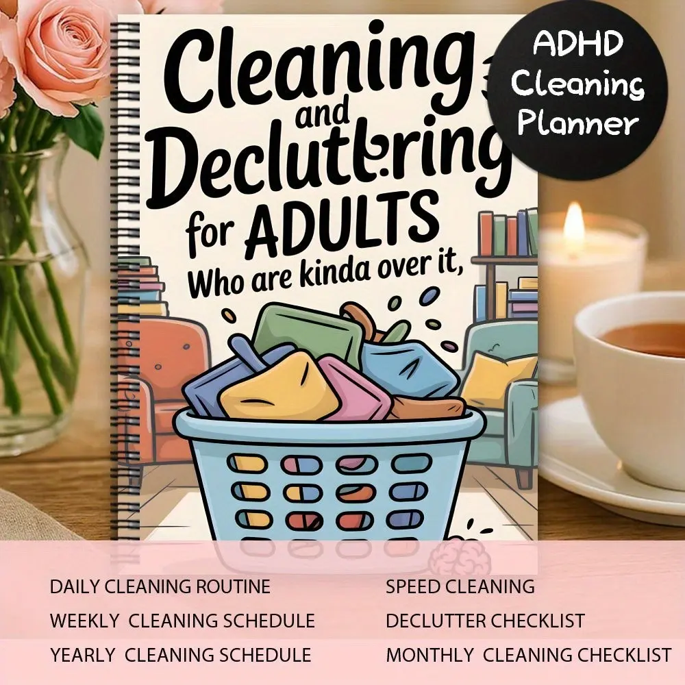 Aesthetic Adhd Cleaning Plan Spiral Notebook, Household Cleaning Planner, Home Chore Schedule and Checklist, Daily Weekly Monthly Yearly Housekeeping Log, Minimalist Organizer