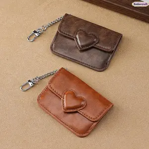 2026 New Fashionable Mini Genuine Leather Card Holder - Cute Macaron Love Card Case for Girls, Exquisite Small Wallet, Ideal for Everyday Use