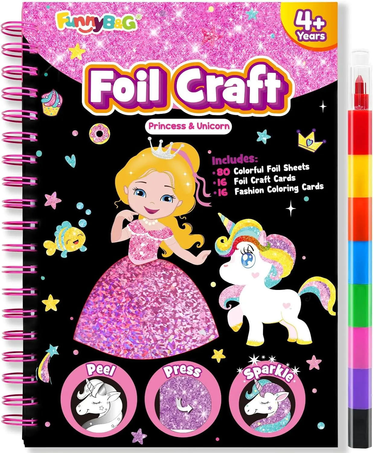 Princess Foil Art Craft Kit, Kids Creative DIY Art Supplies, Birthday Gift, Party Favors, Portable Travel Craft Toys for Boys Girls 4-9 Years Old