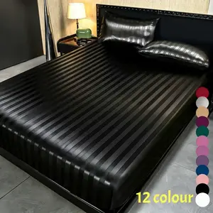 Luxury Satin Stripe Bedding Set, Includes Soft Fitted Sheet and 2 Pillowcases, Comfortable Bedroom Linen, Elegant Design for Home Decor