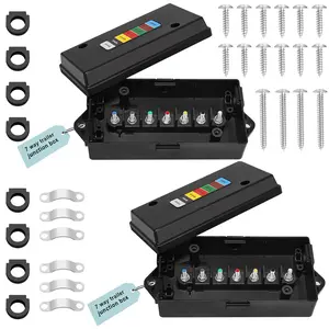 2 Set 7 Way Weatherproof Trailer Junction Box 7 Gang Color Coded Solid Studs 7 Pole Waterproof Electrical Wire Box for RV Camper Caravans Boat Rewiring Black