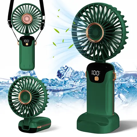 Portable Handheld Electric Fan with Phone Holder - USB Rechargeable, Cordless, Collapsible, Brushless Motor, Silent Operation, Digital Display, USB Port, Adjustable, 3200mAh Battery Powered, for Outdoor Use, 1 Count Home Appliance