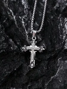 Men's Multi-Layer Diamond Cross Pendant Necklace, Jewelry Accessories, Stainless Steel Chain, Casual Style, Non-Fading, Suitable for All Seasons
