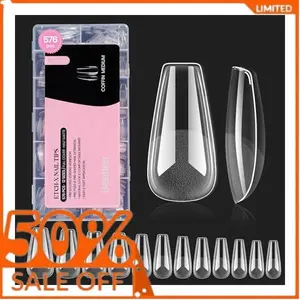 Beetles Gel Nail Tips Medium Coffin 576PCS Etch X Nail Tips, 12 Sizes Pre Shaped Half Matte Press On Nails Full Cover False Nails Acrylic Nails Glue on Nails Extensions Set for Women Home DIY