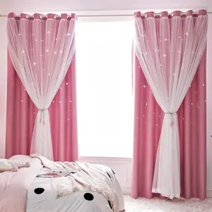 Dream Star Blackout Curtains for Kids Rooms Girl Princess Curtain for Daughter Bedroom Window (Pink,Grey,Beige1 Panel,2Panel,W52 x L84inch/95inch)