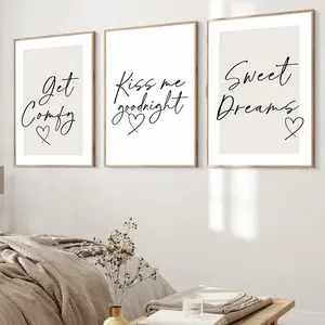 3 Counts Modern Minimalist Wall Arts, Neutral Bedroom Posters with Bedtime Quotes and Beige Couple Print, Bedroom Wall Decoration, Unframed Art Print