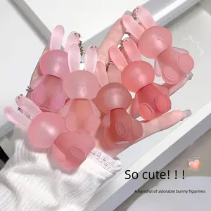 6-pack Cute Bunny Fluffy Lip Mud Keychain Pendant Matte Velvet Lipstick Cute for Students Cosmetic