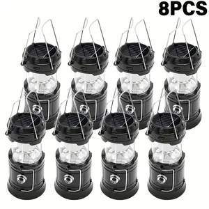 4/8 Pack Collapsible Portable LED Camping Lantern, Lightweight, Waterproof Solar USB Rechargeable LED Survival Kits For Indoor Outdoor Home Emergency Light Power Outages Hiking, Camping Accessories,strong light Flashlight,Gifts