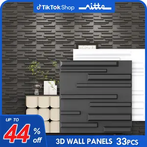 Nitte 33PCS PVC 3D Wall Panels – Modern Linear Design (11.8"x11.8") for Eye-Catching DIY Room Makeovers! Upgrade Bedrooms, TV Walls & Beyond Decor Installation