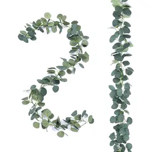Artificial Eucalyptus Garland 2 Pack Faux Silk Leaf Silver Dollar Eucalyptus Leaves Vines Handmade Garland Greenery Wedding Backdrop Indoor Outdoor Arch Wall Decoration