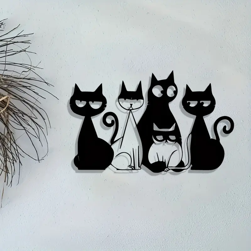 Retro Iron Cat Wall Decoration -5 Black Cat Silhouettes Modern Artistic Metal Murals, Suitable for Indoor and Outdoor Home Decoration Items in Living Rooms, Bedrooms, Kitchens, Offices, and Terraces - Perfect Christmas Gift for Cat Lovers, Cat Decoration