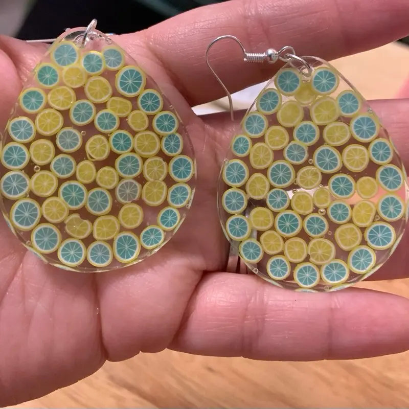 Lemon Lime Resin Earrings sterling silver