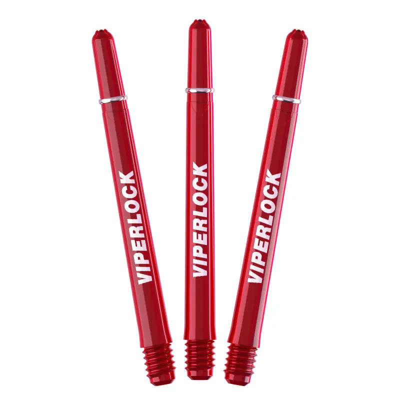Shatter-Resistant Polycarbonate Dart Shafts, Medium Red 3-Pack with Aluminum Locking Rings for Balanced Throws, 2BA Threads