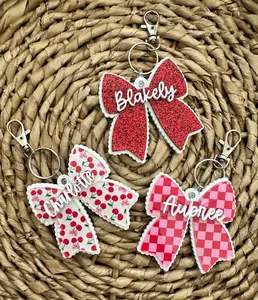 Scalloped Bow Keychain, Personalized Bow Name Tag, Acrylic Bow