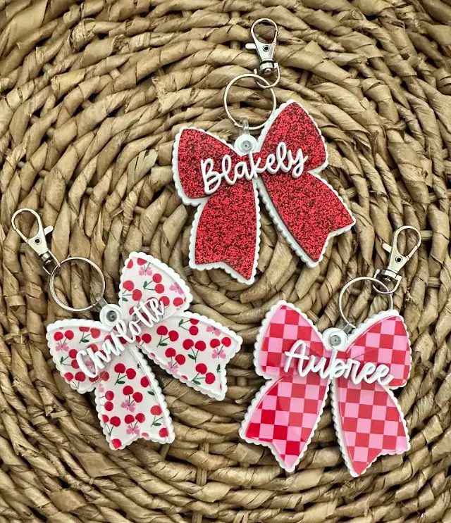 Scalloped Bow Keychain, Personalized Bow Name Tag, Acrylic Bow