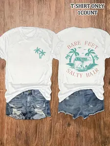 Women's Vintage Graphic Round Neck Tee, Casual Short Sleeve Crew Neck T-shirt for Holiday Vacation Daily Wear, Ladies Summer, Top