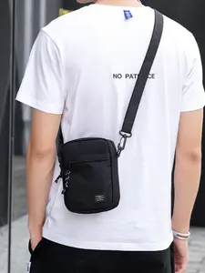 Men's Fashion Solid Color Letter Patched Design Zipper Crossbody Bag, Casual Lightweight Crossbody Bag for Working, Dating, Party, Shopping, Zippered Sling Bag, Versatile Shoulder Bag