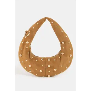 Fame Dome Studded Chrome Crescent Hand Bag