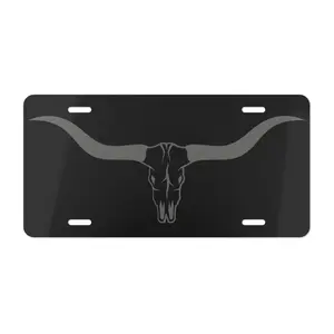 Western License Plate, Guys License Plate, Long Horn Accessory, Boho Cow Skull License Plate, Black Vanity License Plate,Girls Car Accessory