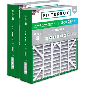 Filterbuy 20x25x6 Air Filter (2-Pack), Pleated MERV 8 Dust Defense HVAC AC Furnace Air Filters for Aprilaire Space-Gard 201 / 2200 / 2250 & Lennox