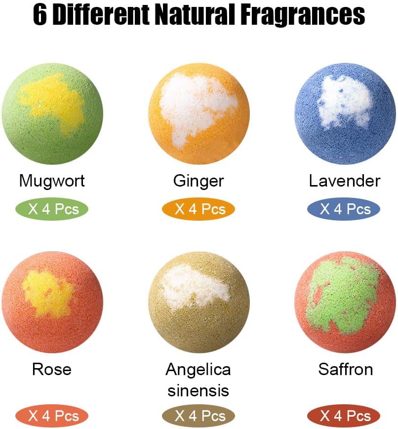 24 Pcs Handmade Bubble Shower Bombs for Women Men,Natural & Organic Bath Bomb Gift Set for Cleansing,Moisturizing,Relaxing and Softening Skin,Individually Wrapped Mini BathBombs Gifts,20g/pcs