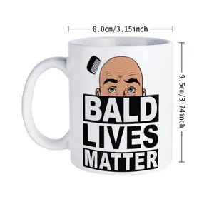 Bald Lives Matter Humorous Coffee Mug with Cartoon Design Leakproof Ceramic Cup for Men and Women Perfect Gift for Balding Humor and Special Occasions