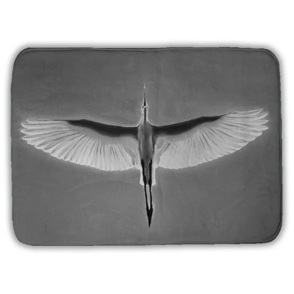 360 stand Microfiber Cloth Bath Mat - 17x24 in, Absorbent Monochrome, Modern Soft Bathroom Drying Doormat, Nature-Inspired Minimalist Great Blue Heron in Flight Home Supply, Decor, Soft Bathroom Mat, Rectangle, Non-Slip