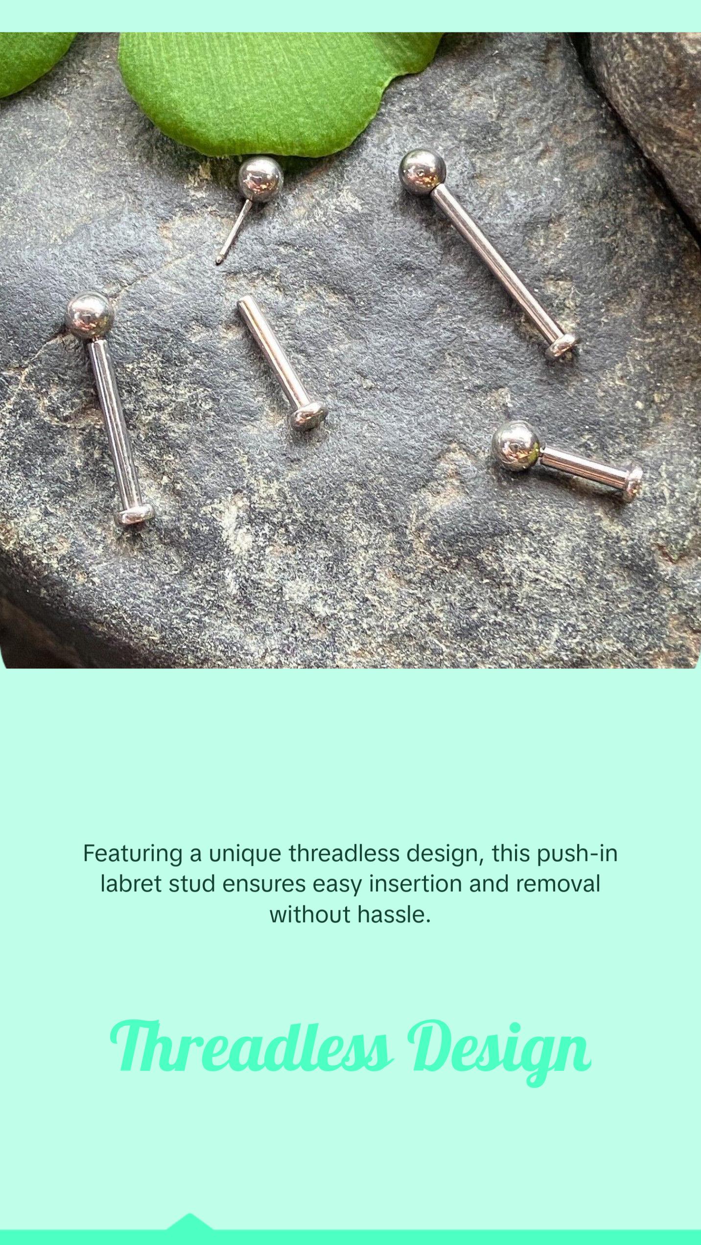 1pc Titanium Push In Ball Labret Threadless Stud Lip Ring Helix Ear Cartilage