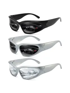 3pcs solid-color frame sports cycling sunglasses, unisex, come in multiple color options to meet various needs. They feature UV400 anti-UV lenses suitable for various outdoor activities. wide-frame design exudes a strong sense of fashion.