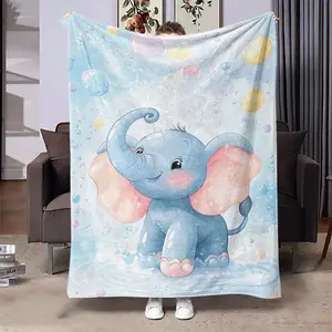 Cute Elephant Cartoon Blanket, Soft Flannel Throw for Sofa Office Bed Camping Travel, Perfect Gift for All Seasons Holidays, Festive Blanket, Flannel Fleece Blankets