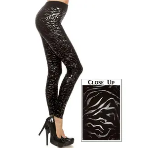 Yelete Fleece Party Leggings - Foil Print Silver/Black