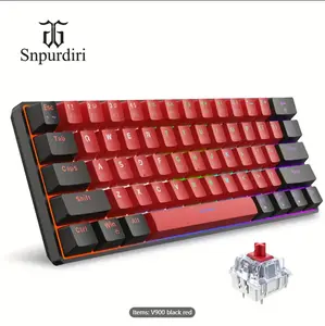 Snpurdiri 60% Wired Mechanical Keyboard, Mini Gaming Keyboard With 61 Red Switches Keys For PC, Windows XP, Win 7, Win 10 (Black-Red, Red Switches)