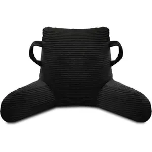 Shredded Memory Foam Reading Pillow for Adults Sitting in Bed, Back Support Pillow with Arms and Pockets for Sitting Up, Black