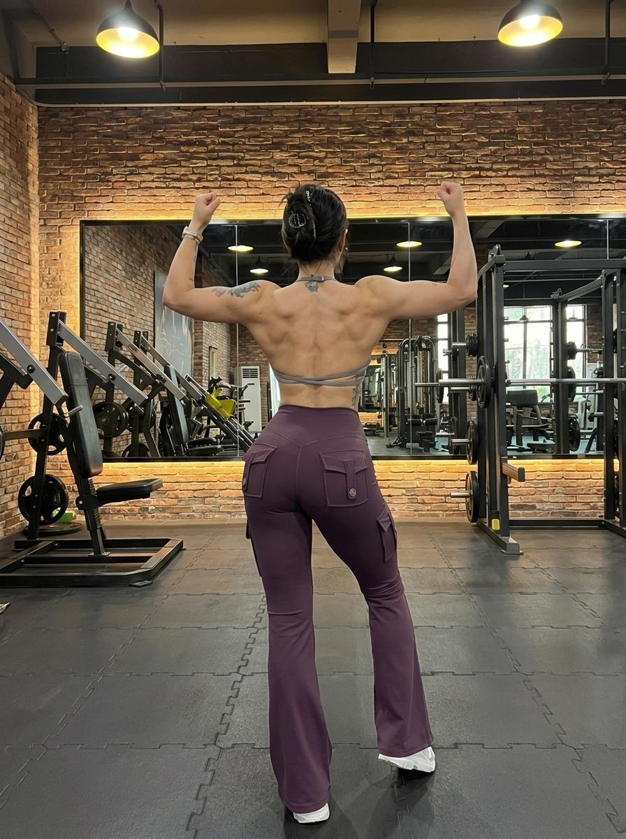 Flare Leggings with Pockets for Women Scrunch Workout Leggings Butt Lifting Gym Yoga Pants for Women Fitness Tights Leggings Hidden Scrunch High Waisted Cargo Gym Yoga No Front Seam Leggings Flared Joggers Fitness Outfit Camouflage Sports Pants