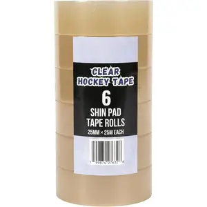 Clear Hockey Tape 6 Pack, 25mm x 25m, Strong Adhesive Hockey Sock Tape for Shin Guards, No Residue, Durable Grip Tape