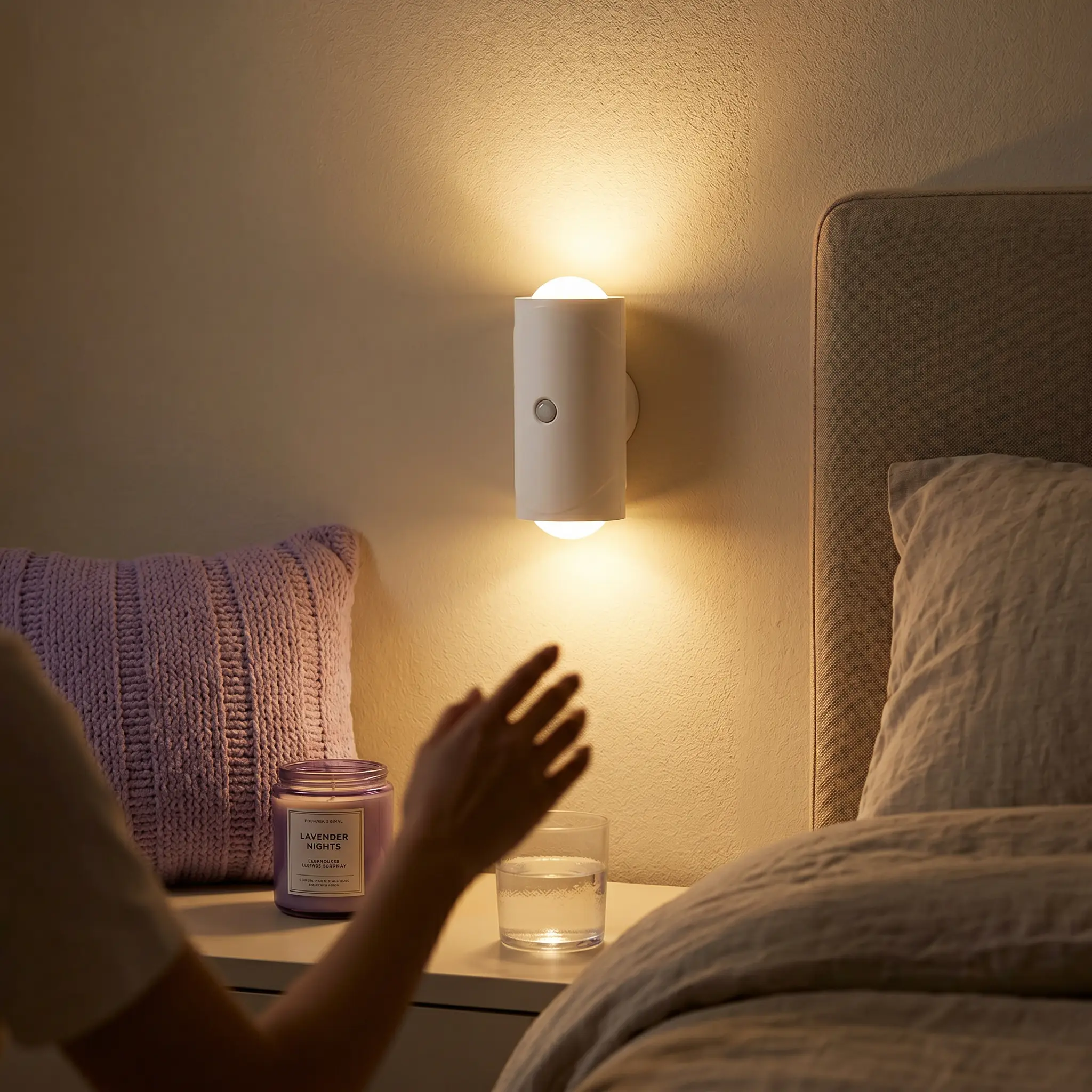Aesthetic Wireless Wall Sconce - 7-Color Changing, Motion Sensor, 1500mAh Rechargeable, Cordless, Stick-On Magnet, No Drilling/Wiring, Rental-Friendly Damage-Free Indoor Wall Spotlight for Bedroom Bedside, TikTok Room Decor Lights Set