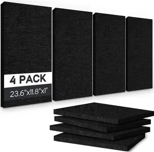 BUBOS 4 PCS Acoustic Panels,23.6''x11.8''Fabric Soundproof Wall Panels,Self-adhesive Sound Absorbing Panels for Studios, Office, Home Theater,Fabric-Clad Matte Black