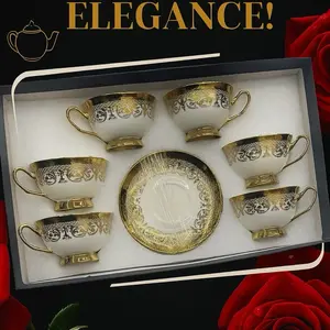 Exquisite Porcelain Tea Cup Set with Golden Flourish Elegance in Every Pour Gift Boxed Collection