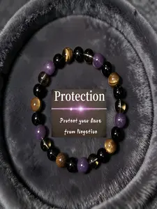 Meditation Yoga Healing Crystal Bracelet, Triple Protection Natural Stone Bracelet, Obsidian Tiger's Eye Amethyst, Aura Cleanse Negative Energy Protection Spiritual Jewelry