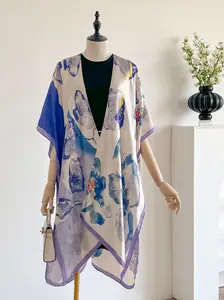 Random Floral Print Open Front Cape Shawl, Casual Soft Lightweight Fitted Scarf for Women, Fashion Accessories for Daily Wear, Clothes, Womenswear