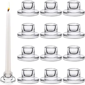 12 PCS Clear Glass Taper Candle Holders Bulk Decor Set for Table Centerpiece Wedding Party Advent Christmas Home Decorations